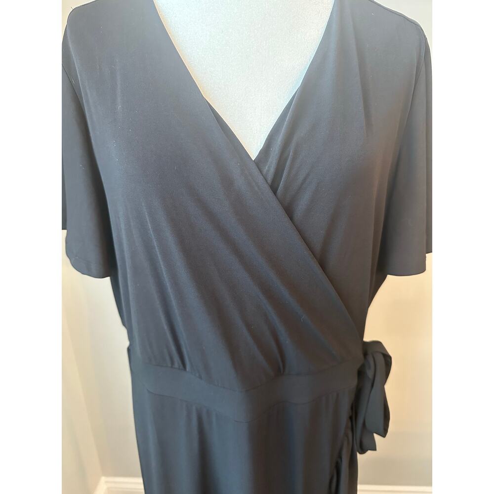 Lane Bryant Black Faux Wrap Dress XL Flutter Sleeve Ruffle Midi Plus Size - Picture 3 of 13